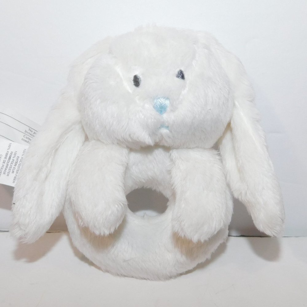 The Children's Place 4.5" Plush White Bunny Rabbit Grabber Rattle Lovey stuffed